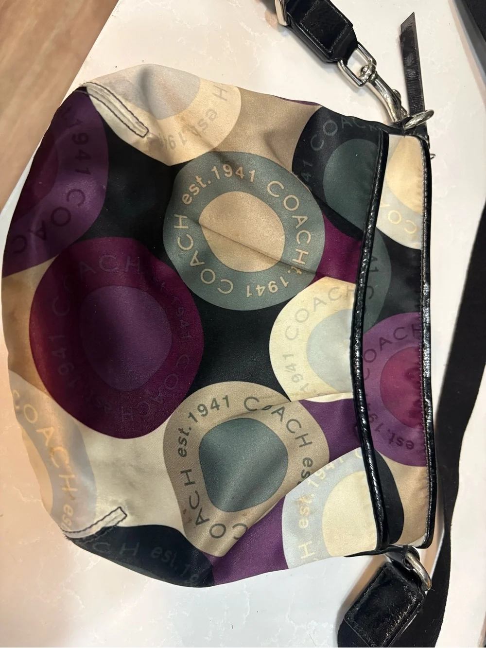 Coach Purple, Black and Gray Circle Logo Crossbody Bag